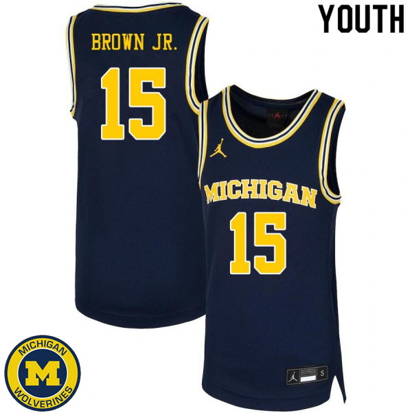 Youth University of Michigan #15 Chaundee Brown Jr. Navy Stitch Basketball Jersey